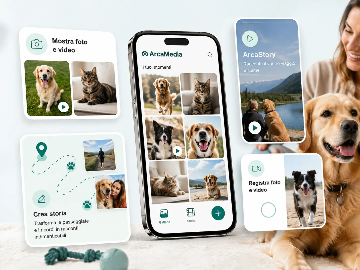 Media con galleria, registrazione di foto e video e creazione di storie