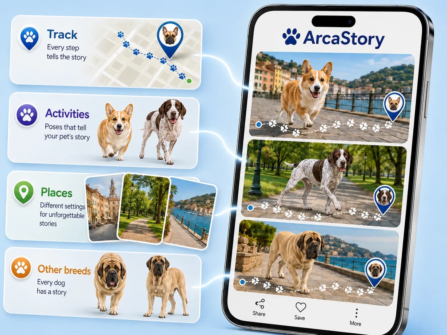 A pet walk enriched with route, activities, photos and videos to create an ArcaStory