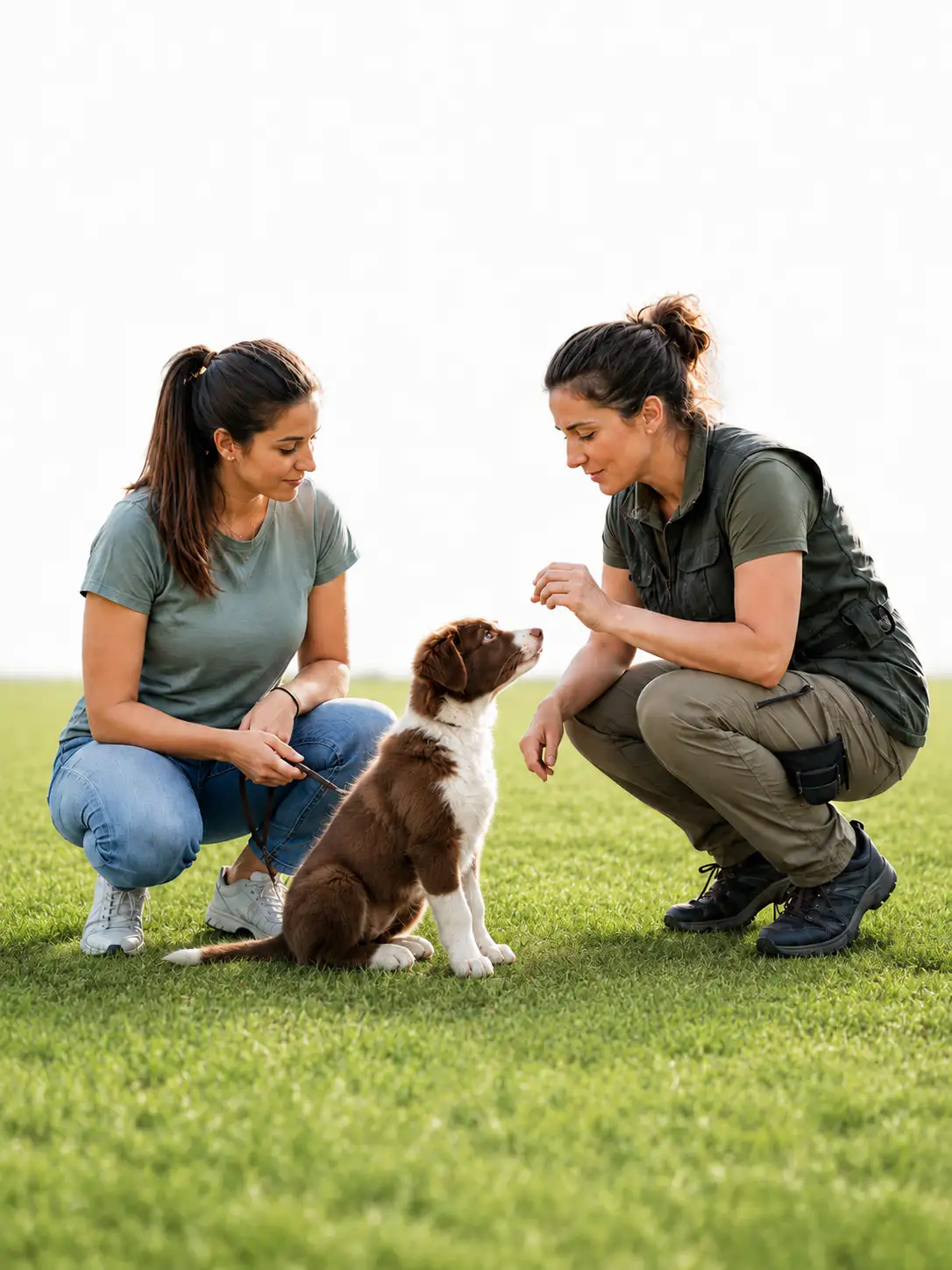 Istruttrice cinofila con una proprietaria e il suo cane durante una sessione