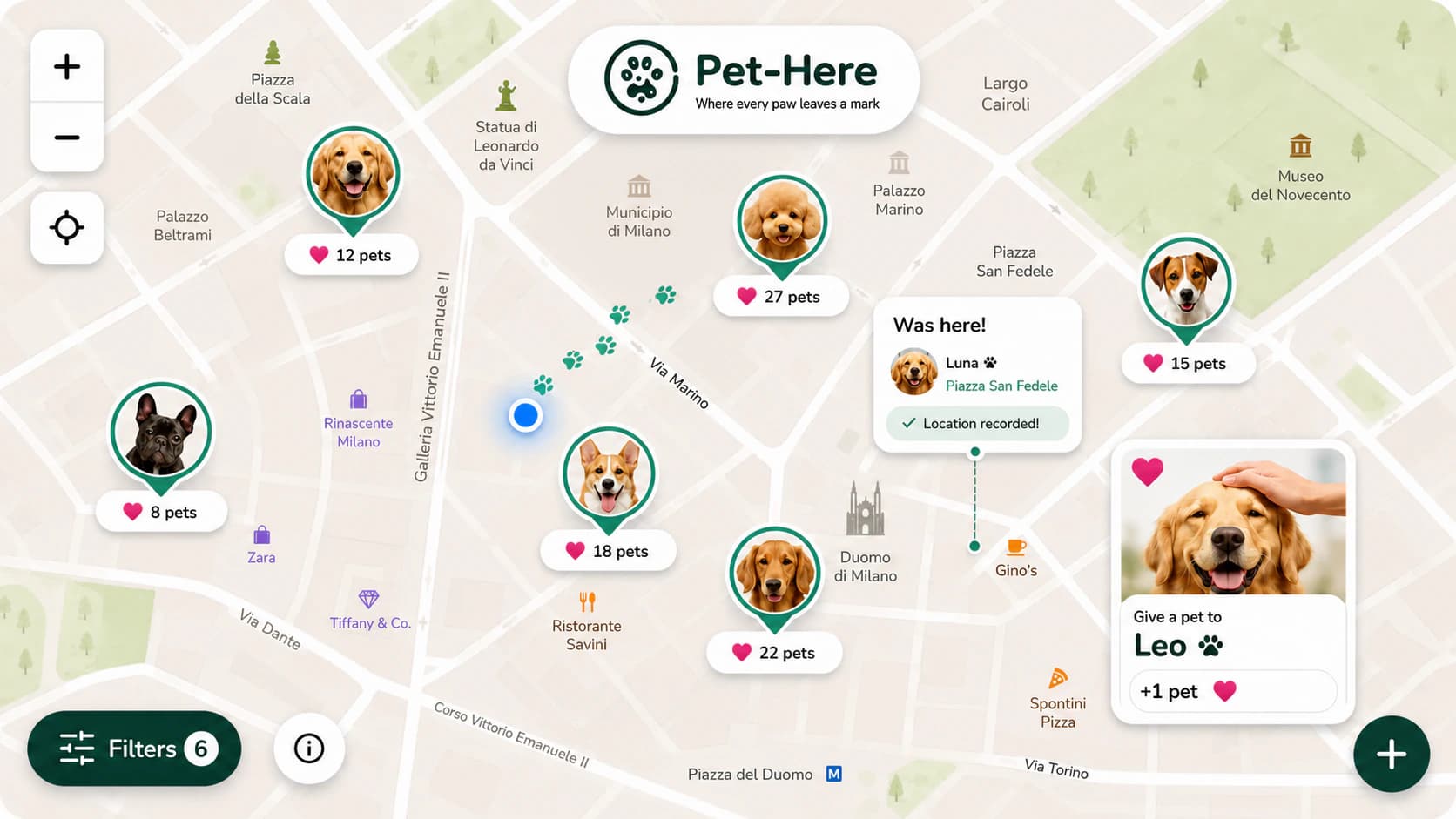 PetHere on ArcaMap showing pet visits and pats received